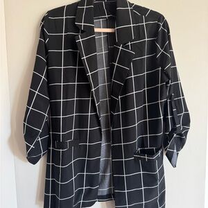 Women's Black and White Checkered Blazer - OS